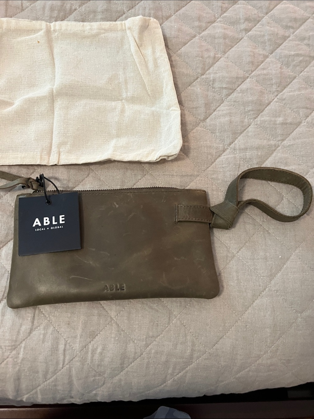 ABLE Olive Green Leather Wristlet Pouch
